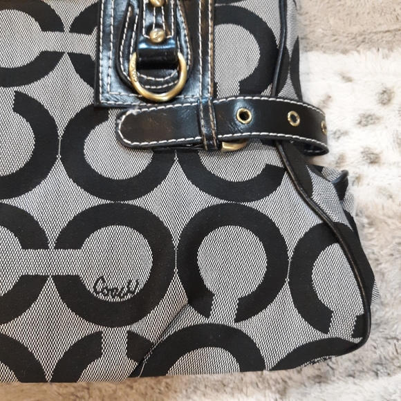 Coach Signature Black Canvas Leather Satchel Bag - Picture 4 of 9
